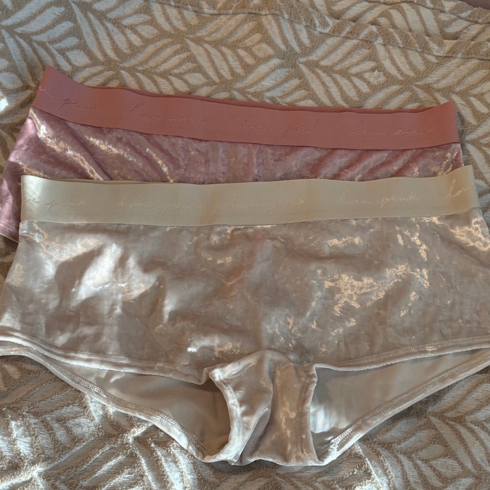 PINK Victoria's Secret Velvet Panties - Pink and Cream 2 pack NWOT